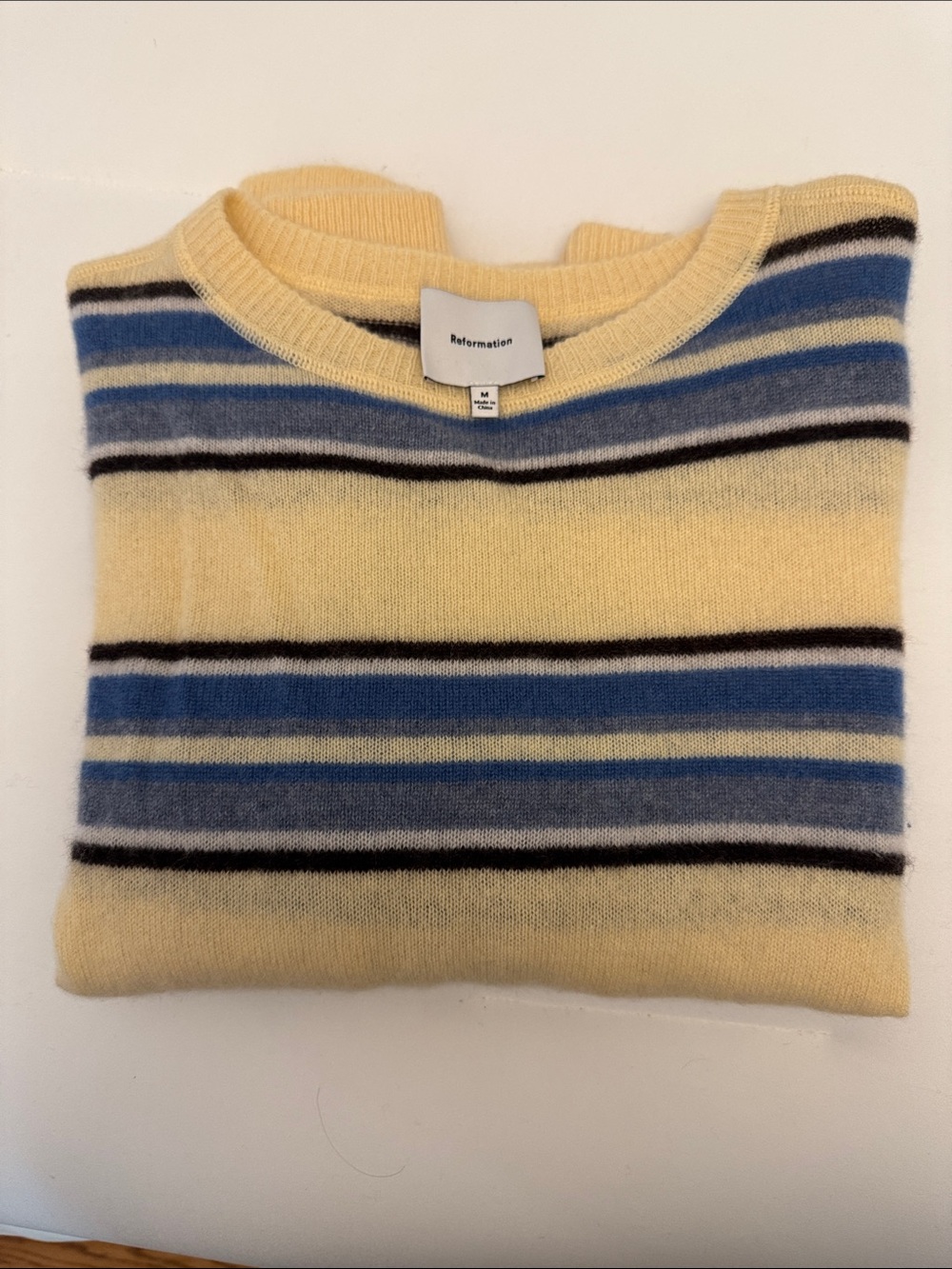 Reformation Boyfriend Cashmere Sweater in Parmesan Stripes